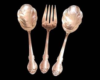 Antique silver plate serving pieces two scalloped servings bones and one large Meat knife