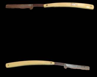 Very unusual and rare Bakelite straight razor with inlay devil figure ( blade appears to have been cut- so it can't be used)