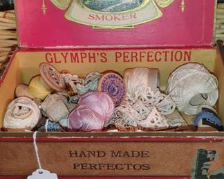 Vintage sewing items yarn ribbon