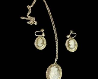 Carved sterling silver mother of pearl Cameo set