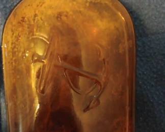 NICE AMBER COLORED BOLD NAVY ANCHOR FLASK HALF PINT 1880'S era