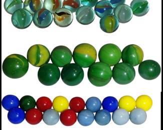 Many many different colors and styles of vintage marbles