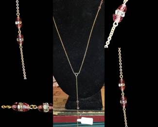 Victorian ladies watch fob necklace beautiful hand cut Czechoslovakia crystals amethyst and clear 14 KT fob necklace is gold filled