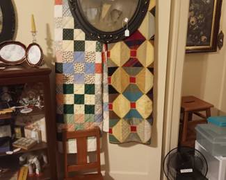 Children's Oak chair quilts antique portraits and more