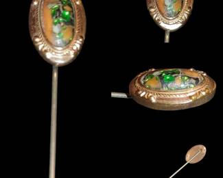 Stickpin rare antique gold plated Art Nouveau Czech gorgeous art glass .