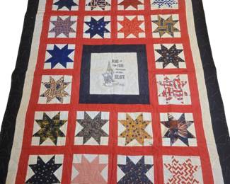 Vintage Patriotic American Quilt machine stitched: can hang on the wall/or oversized throw. Reads hime of The Free because of the Brave.