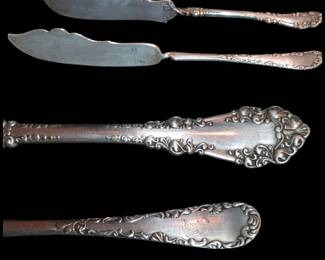 Gorgeous Antique sterling silver plated Twisted handle Master butter knives