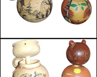 Japanese wooden kokeshi doll depicting a mythical Japanese Kappa water imp.  

Japanese Kokeshi Doll Vtg Wooden Figurine Raccoon Tanuki Wobbly Head 
