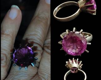 VTG Starburst TAXCO MEXICO 925 STERLING SILVER SIGNED “JRM” LGE AMETHYST RING SIZE 8 possibly 8.5 ( I didn't have my ring size or with me today)
This ring is really a purple amethyst color however depending upon the why when photographed it does look pink.