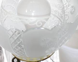 , antique kerosene lamp with globe and shade