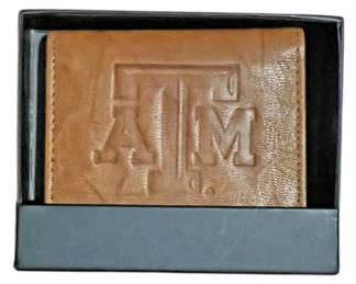 Texas A M Embossed Leather Trifold Wallet