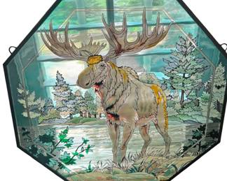 Art Glass Moose and Mountains
