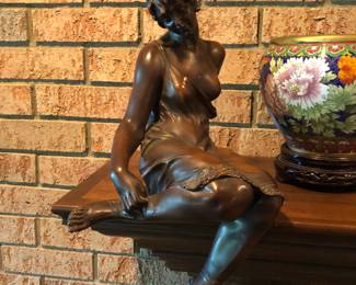 Bronze seated lady statue