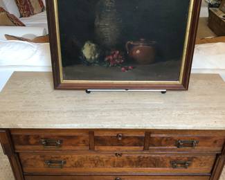 Travertine top antique chest