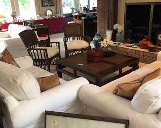 White slip covered Loveseat and small sofa by Mitchell Gold