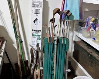 Vintage Golf Clubs and Caddy