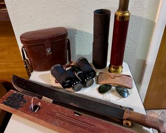 Telescope - Binoculars - USN Machete - Vintage  Ray-Ban Aviator Sunglasses 