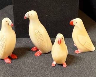 Four Inuit Carved Puffin Figurines 
