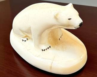 Louie Ozenna Signed Carved Polar Bear Figurine