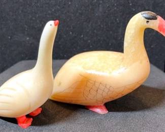 Two Vintage Ivory Scrimshaw Goose