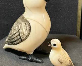 Two Scrimshaw Alaskan Bird Figurines