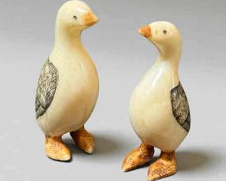 Pair of Scrimshaw Bird Carvings 