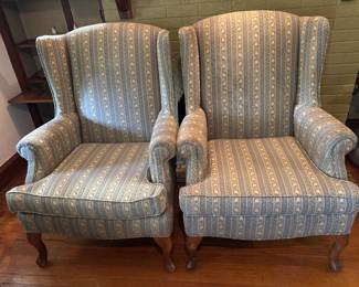 Pair of Vintage Blue Wing Back Arm Chairs