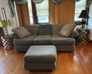 Couch, pillows and ottoman