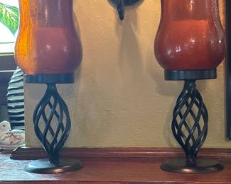 Pair of metal/glass candle holders