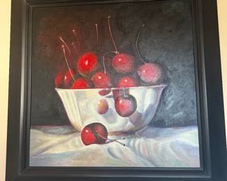 O/C Large Decor Bowl of cherries  painting