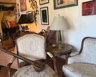 one of 2 french style side chairs