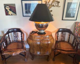 Bombay chest /set of 4  antique chairs,Large Mercury lamp