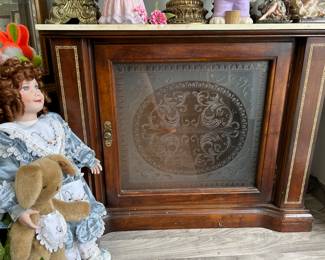 Beautiful Marble fireplace with frosted glass and one of the museums, beautiful modern contemporary handmade dolls