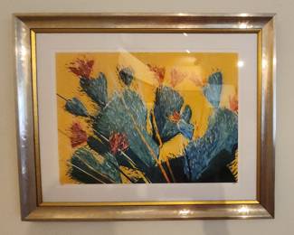 Unique cactus print, artfully framed. Frame is 24.5" x 30.5".