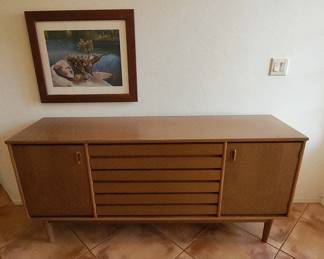 Beautiful MCM wood buffet to hold your fine china and crystal! (Two minor ring stains.)