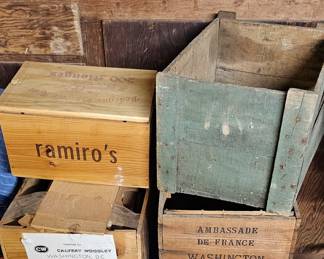 wooden wine and produce boxes