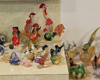 huge assortment of Italian Marano glass figures