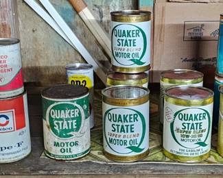 VTG oil cans including metal and cardboard