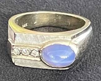 HKM079 - Vintage 14K Ring With Lavender Star Sapphire /Diamond Sz 6.5