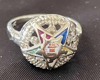 HKM076- Order Of The Eastern Star Women’s White Gold Ring Sz 6.5