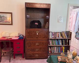 Campaign style secretary, cool little red desk