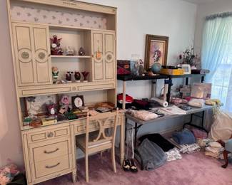 French Provencial bedroom set, secretary, headboard and two night stands