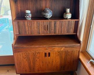 1960s MCM Danish Brazilian rosewood secretary, designed by Johanne Sorth for Bornholm; Nantucket lightship baskets