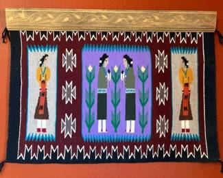 Margelinda Begay (Dine) Yei weaving with hanger, 2011