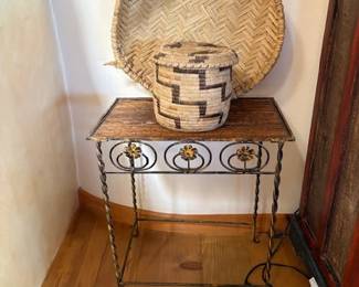 Large Hopi sifter basket and older Tohono Oldham (Papago) lidded basket