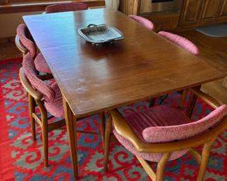 1950s Illums Bolighus Copenhagen dining table with 6 chairs, 65" x 28" w/o leaves extended