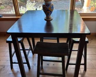 Bar table with 4 stools, 36" x 36", 35" H