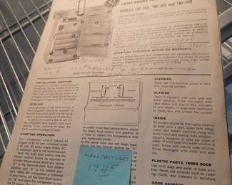 Paperwork for 1945 fridge in Great working condition 