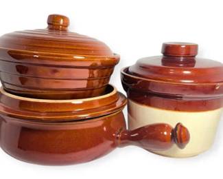 Brown Glazed Lidded Dishes And Bowls Including Oven Proof McCoy 2.5 Qt Container