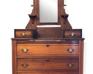 010 Antique Carved Wooden Dresser w Mirror Marble Top